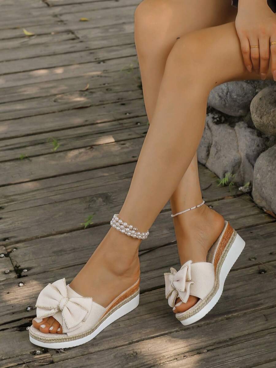Women's Summer Casual Woven Bohemian Style Shoes, Versatile Mesh Skirt, Comfortable Thick Sole Flat Platform Sandals For Women