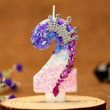 Numeric Birthday Candle, Crown Cake Candle, Purple And Pink Glitter Cake Decorations For Anniversary Celebration - Multicolor - View 14