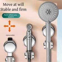 Easy-Install 360° Adjustable Shower Head Holder - No-Drill, Suction Cup Wall Mount Bracket For Handheld Showers - Available In Black, White, Silvery, Grey, Plastic, Reusable, Relocatable - Suction Cup Holder - View 1