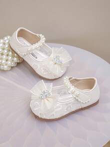 1 Pair Girls' Children's Fashion Lace Handmade Butterfly Decor Minimalist Floral Trim Embroidered Shiny Bead Breathable Mesh & PU Material Non-Slip TPR Sole Hook And Loop Strap Round Toe Soft Princess Sandals, Suitable For Dresses, Piano Performance, Spring/Summer/Autumn - Beige - View 12