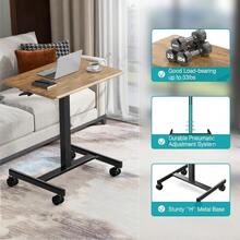 DUMOS Small Standing Desk Mobile Portable Rolling Laptop PC Table On Wheels Adjustable Height Computer Workstation Home Office, 19 Inch, Brown - 棕色的 - 查看 4