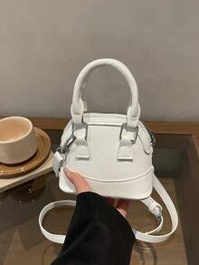 Fashionable Mini Handbag, Women's Chic Versatile Solid Color Litchi Texture Small Shell Bag With Adjustable Shoulder Strap - White - View 8