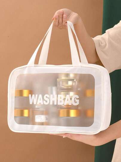 3件套大容量化妆包，PU皮革洗漱包，化妆品收纳包，手提包，轻便旅行居家两用，透明双层干湿分离，大容量，便携，适合女性/女孩，白色化妆包，化妆盒，护肤包，洗漱包，礼盒包装，旅行必备，邮轮必备，宿舍必备，伴娘礼物，女士礼物，生日礼物，送给朋友和老师的礼物，适合海滩度假，浴室用品，卧室用品，大容量