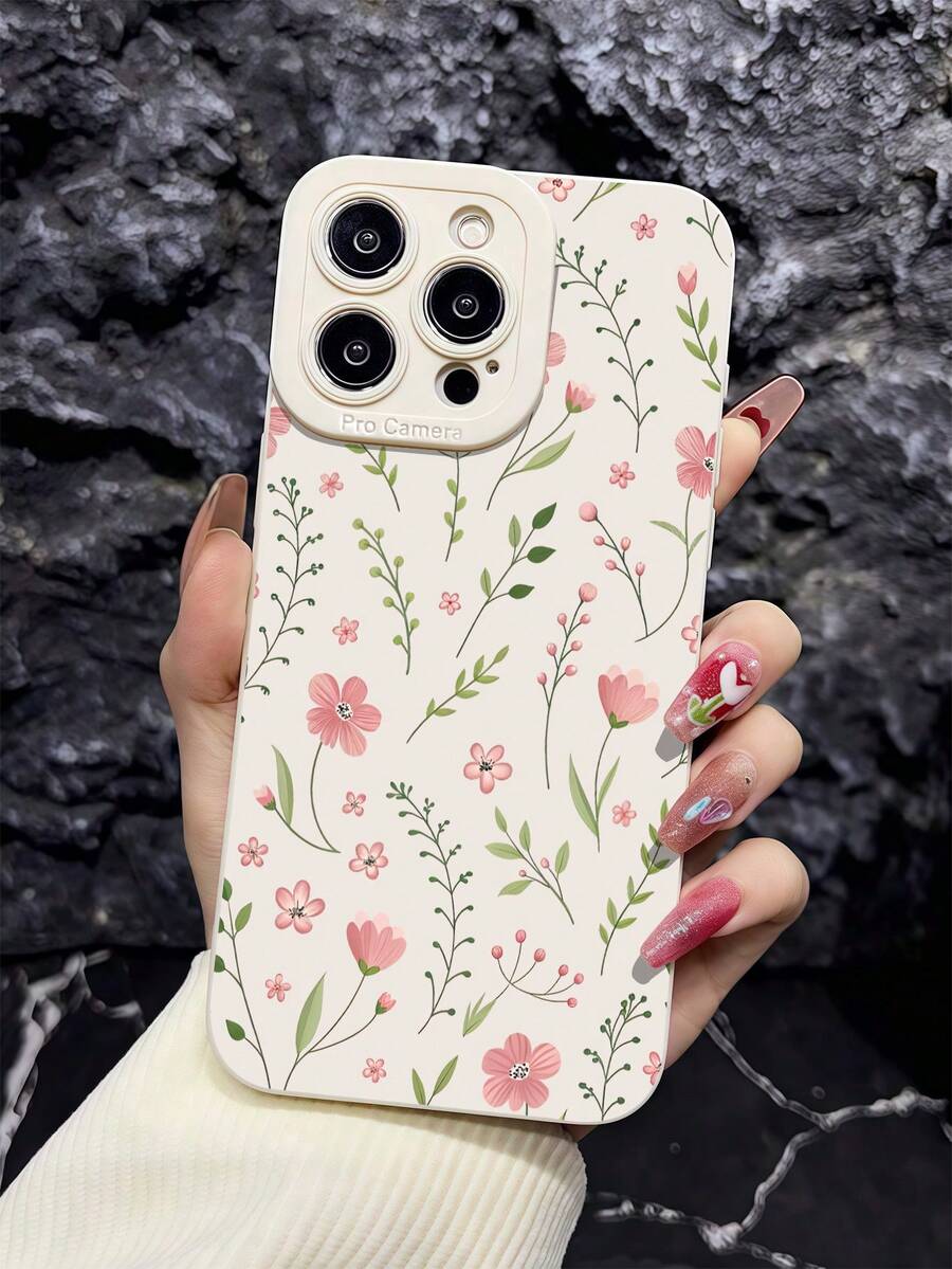 1pc White Floral Branch Minimalist Full Coverage TPU Shockproof Phone Case Compatible With Apple 17, 16, 15, 14, 13, 12, 11 Pro Max, Air - Multicolor - View 1
