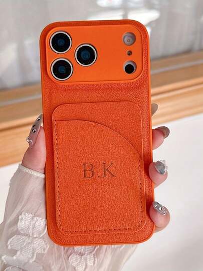 Personalized Luxury Crocodile Texture Embossed Letter Faux Leather Card Holder & Phone Case, Compatible With Apple 17, 16, 15, 14, 13, 12, 11 Pro Max, 14, 15, 16 Plus, 17 Air. Hot Stamping Letter Customization, Minimalist Anti-Fingerprint Anti-Drop Anti-Shock Couple Phone Case Soft Shell, Valentine's Day Gift, Phone Accessory
