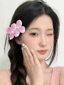 1个蝴蝶兰花发夹，甜美少女侧刘海发夹，百搭时尚配饰，适合海滩、拍照、约会、户外、休闲场合，爪夹式发夹 - 彩色 - 查看 4