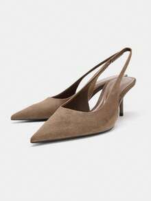 2026 Spring/Summer New Women's Gray-Brown Pointed Toe Mule Heels - Mocha Brown - View 1