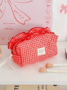 1Pc/Set Red Plaid Gilrs Make Up Bag Travel Toiletry Bag, Large Capacity Cosmetic Bag Pouch Handheld Makeup Bag Portable Toiletry Washing Bag Skincare Bag With Zipper Closure For Cosmetics,Brushes,Skincare,Lip Oil,Hand Cream,Sationery,Coin,Small Items,Make Up Case Makeup Pouch Cosmetic Organizer,Home Decor Livingroom Decor,Travel Essentials,Birthday Gift Wedding Bridesmaid Gift - Redberry Grid - View 12