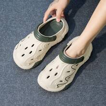 Men's Flame Pattern Sandals - Thick Sole Elevated Slide Sandals With Adjustable Heel Strap, Casual Beach & Outdoor Wear - Beige - View 9