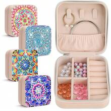 Bộ hộp đựng trang sức tranh đính đá, họa tiết hoa Mandala, chất liệu vải không dệt, túi đựng mỹ phẩm tranh đính đá pha lê dùng để đựng bông tai, nhẫn, vòng tay, dây chuyền và các vật dụng nhỏ khác. - Xem 13