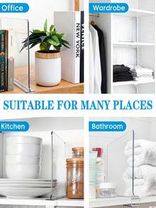 8pcs Transparent Partition Boards, Storage Shelf Dividers, Wardrobe Clothes Separator, Bookshelf Organizer, Multi-Functional Detachable Plates, Adjustable Plastic Thickened Partition Boards, Storage Organizer, Suitable For Clothing Classification, Desktop Organization, Home, Office, Desk, Clothing Rack, Holiday Gift, Back To School Essential - Multicolor - View 8