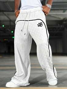 Men's Wide Leg Printed Drawstring Waist Street Pants, Fall - màu đen - Xem 10