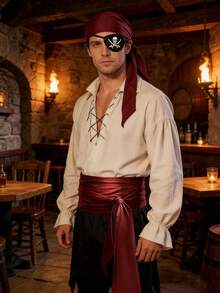 [Boat Crossing] 1/3 Pieces Of Halloween New-Style Voile Fabric Pirate Headscarf Belt Felt Skull Eye Mask. Fun Cosplay Medieval Renaissance Pirate Costume With Pirate Mask. Valentine's Day Mask-Wearing Dance Party, Christmas Party, Magical Costume Props, New Party Attire. - Multicolor - View 7