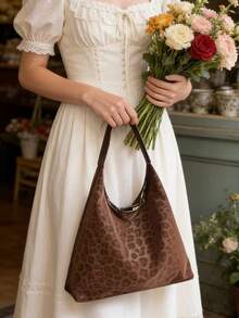 Fashionable Leopard Print Fabric Minimalist Versatile Women Handbag, Suitable For Party, Street Style - Brown - View 2