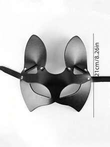 1 pieza Máscara de cuero con orejas de gato para disfraz, máscara de orejas de gato de cuero como accesorio para fiesta de carnaval - Ver 8