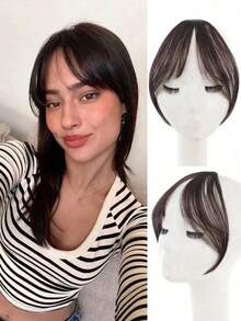 1pc Synthetic Hair Middle Part Bangs Hairpiece, Natural Seamless French Side Bangs - Multicolor - View 8