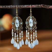 女士波西米亚风耳环，多层串珠和亚克力水滴吊坠耳环，复古度假风 - 波希米亞風 - 查看 3