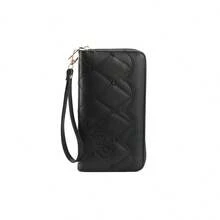 新款刺绣爱心字母拉链钱包，复古简约PU皮革多功能女士手拿包，带腕带 - 黑色 - 查看 7