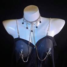 1件高品质奢华多层珍珠女士吊带背心，手工打结时尚性感珍珠身体链，甜美少女时尚仿珍珠吊带背心，简约少女露脐新款休闲风简约仿珍珠露背上衣，青少年风格可爱串珠精美吊带背心，珍珠串珠身体链性感时尚，高端镶钻胸链，上衣链，婚纱，夜店派对饰品 - 銀色 - 查看 3