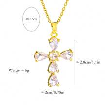 1 chiếc dây chuyền mặt thánh giá mạ vàng 18K sang trọng đính đá Zirconia lấp lánh, dây chuyền choker bằng thép không gỉ thời trang, phù hợp cho phụ nữ đeo hàng ngày. - 40+5cm - Xem 2