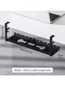 A Metal Mesh Cable Management Tray Under The Table With No Drilling Required, Featuring Clamp-Mounted Cable Management. The Cable Tray Includes A Desk Cable Organizer And A Cable Organizer Under The Table. The Cable Management System Is Adjustable. Suitable For Home Office Standing Desks. - Multicolor - View 2