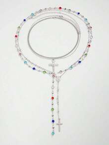 4pcs/Set Bohemian Crystal Tassel Necklace, Long Pendant Necklace, Vacation Style Jewelry, Suitable For Parties, Gifts, And Daily Wear - Nhiều màu - Xem 3