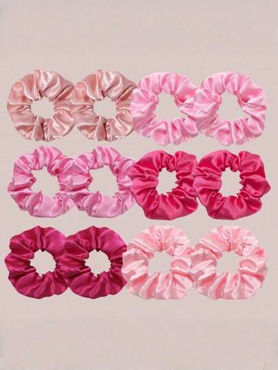 1/6/12/24/36pcs Set Random Color Bohemian Style Elegant Satin Scrunchies/Headbands, Graceful Updo Hair Accessories, Hair Care, Fashionable Silk-Like Colored Satin Hair Ties Set, Women Pink Everyday Hair Accessories, Suitable For Daily Outfits, Stretchy Headbands Fit For Ponytail And Hairstyles