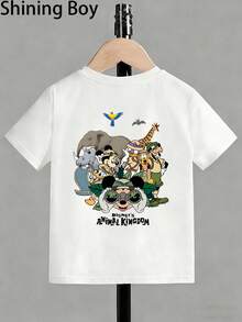 Disney Mickey Mouse Family, Animal Photography Themed Cartoon Print, Casual And Simple Short Sleeved T-Shirt, Suitable For Spring And Summer Seasons, Suitable For Both Boys And Girls, Holiday Gift. - White - View 3
