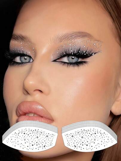 6 Sheets Silver Glitter Eyeshadow Stickers Sparkle Eyeshadow Tattoo Waterproof Eye Makeup Stickers For Summer Music Festival Rave Party Supplies Easter Wedding Accessories
