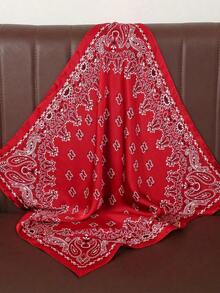 1pc Women Bohemian Style Paisley Print Bandana Scarf, Casual Sunscreen Headscarf Shawl, Suitable For Daily Wear, Spring/Summer For Dress - 酒紅色 - 查看 5