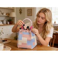 VINCAN Bolso de mano de punto con estampado floral retro 2025, bolso de mano vintage de mujer con bloques de color, hecho de fibra de poliéster, con correa de hombro fija y hebilla de , adecuado para el trabajo, el transporte y el uso diario - Multicolor - Ver 4