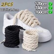 1pair Fashion Wide Round Chunky Rope Shoe Laces Replacement Strings For Casual Sneakers - 1雙黑色 - 查看 1