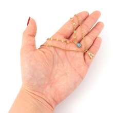 2件套简约时尚字母水滴眼坠金色不锈钢唇形项链叠层链女款 - 金黃色 - 查看 3