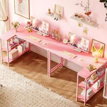 Computer Desk, Office Desk, Huuger L Shaped Desk, 47 Inches Computer Desk With Reversible Storage Shelves, Gaming Desk, Corner Desk Home Office Desks, Writing Study Desk With Metal Frame, Pink - 粉紅色 + 47 英寸 - 查看 5