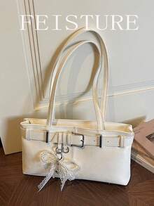 FEISTURE 1pc Fashionable Women's Underarm Shoulder Bag With Strap Decor, Suitable For Daily Outings, Dating, Commuting - White - View 10