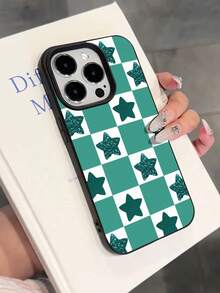 1个时尚绿色格子星形荔枝纹理防摔防滑软手机壳，兼容苹果手机国际版，非国内版 - 彩色 - 查看 5