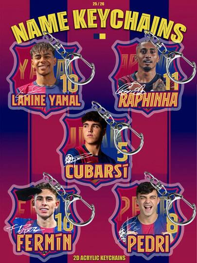 سلسلة مفاتيح لاعبي نادي كرة القدم - يامال، راوهينا، بيدري، فيرمين، يامال، برشلونة، سلسلة مفاتيح تذكارية لرياضة كرة القدم، باللونين الأزرق والأحمر، سلسلة مفاتيح أكريليك 2D، زينة مفتاح الحقيبة/السيارة، إكسسوار حقيبة الظهر للطلاب، سلسلة مفاتيح عنصر كلاسيكي، سلسلة مفاتيح أكريليك الوجه، هدية مناسبة للعائلة والأصدقاء والمعجبين