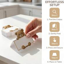 50张/包 小熊造型指示卡，迷你帐篷式桌卡，可爱小熊设计，可书写，适用于婚礼宴会、生日派对、迎婴派对、订婚庆典等场合，创意桌卡引导宾客 - 小熊 - 查看 3