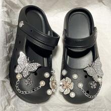 2025 Versatile Mary Jane House Slippers, EVA Cute Butterfly Pearl Minimalist Lightweight Slip-On Sandals - Black - View 2