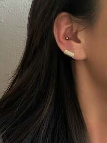 1件时尚朋克合金耳夹耳环，适合男女日常佩戴，无需耳洞 - 銀色 - 查看 3