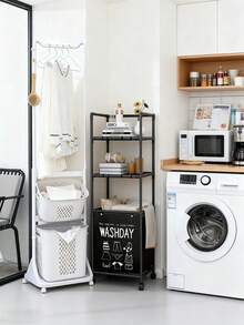 1pcMultifunctional Laundry Cart With Wheels | 3-Tier Storage Shelf & Removable Laundry Basket | Rolling Organizer For Bathroom, Laundry Room, Bedroom - Multicolor - View 3