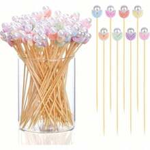 200支白色珠状竹签，4.7英寸竹制鸡尾酒签，适用于酒店、餐厅、婚礼、派对开胃菜、蛋糕、饮料、水果等。 - A - 查看 3