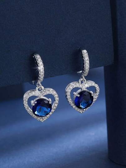 1 Pair Delicate Swinging Zirconia Heart Hoop Earrings, Sparkling Daily Wear Highlight Outfit Accessory, Great Gift Choice For Friends