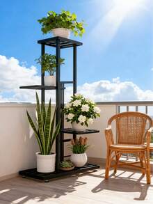 SHENGMAO 1 Piece, 4-Tier Wrought Iron Flower Stand, Perfect For Balconies, Succulent Plants, And Home Decor, Easy Assembly Plant Rack For Indoor And Outdoor Gardens - Black - View 2