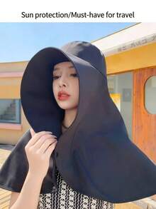 1pc Women's Full Face Sun Protection Hat, Shawl-Style Sun Hat, Breathable Material, Integrated Neck Cover, Shawl Hat, Beach Sun Hat, Outdoor Hat, Headscarf, Daily Wear Hat - Multicolor - View 2