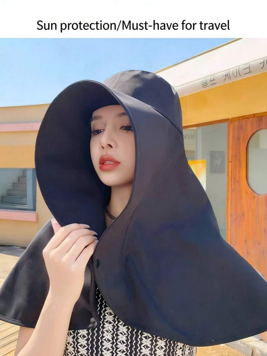 1pc Women's Full Face Sun Protection Hat, Shawl-Style Sun Hat, Breathable Material, Integrated Neck Cover, Shawl Hat, Beach Sun Hat, Outdoor Hat, Headscarf, Daily Wear Hat