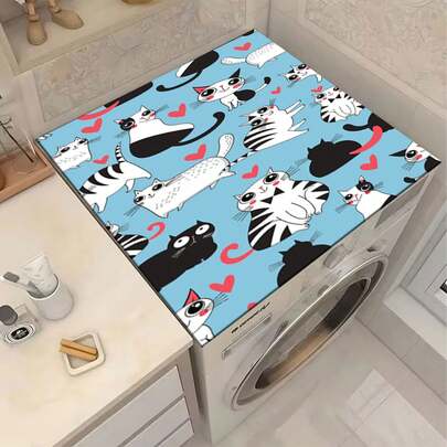 1片可爱猫咪图案硅胶垫，营造温馨家庭氛围，防滑，适用于洗衣机罩、烘干机罩、咖啡机垫、厨房台面垫，多功能家用垫