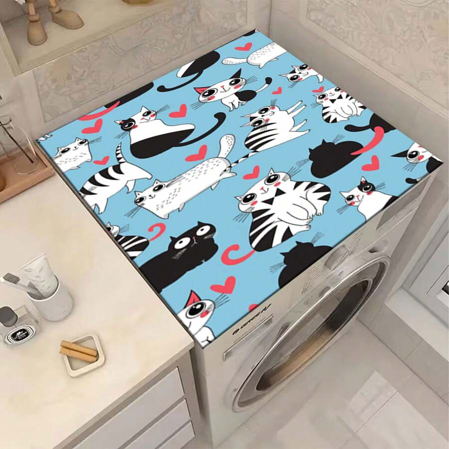 1片可爱猫咪图案硅胶垫，营造温馨家庭氛围，防滑，适用于洗衣机罩、烘干机罩、咖啡机垫、厨房台面垫，多功能家用垫 - 溫柔的家務詩 - 查看 1