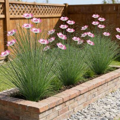 6pcs Artificial Outdoor Flowers & Tuber Grass - Plastic Replicas Of African Daisy & Tuber Grass Ground Plants, Suitable For Garden, Patio, Hotel Decor - Easy Maintenance Year-Round (No Watering, Pot Not Included)