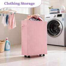 Cesta de lavandería delgada de 42 litros con ruedas cesta de lavandería enrollable para espacios pequeños cesta plegable de ropa sucia Oxford 600D con freno y asa cesta de lavandería - Rosa - Ver 7